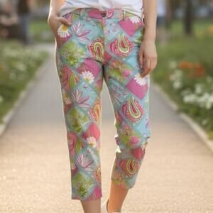 Vintage Lilly Pulitzer White Label Size 8 Adios Elephant Print Pants